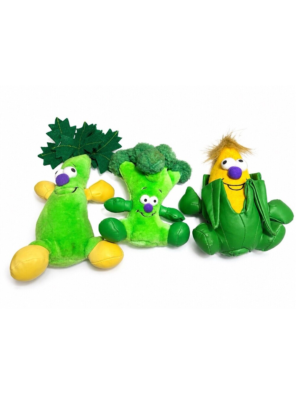 Vintage Plush Vegetable Lot of 3 Corn Broccoli Green Leafy Stuffed Toys Set